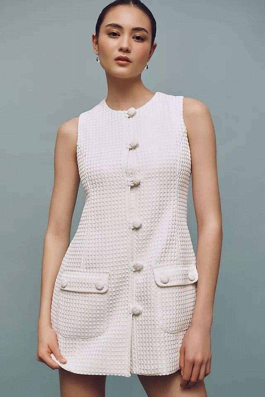 NWT Cynthia Rowley Sleeveless Button Front Shift Mini Dress White M